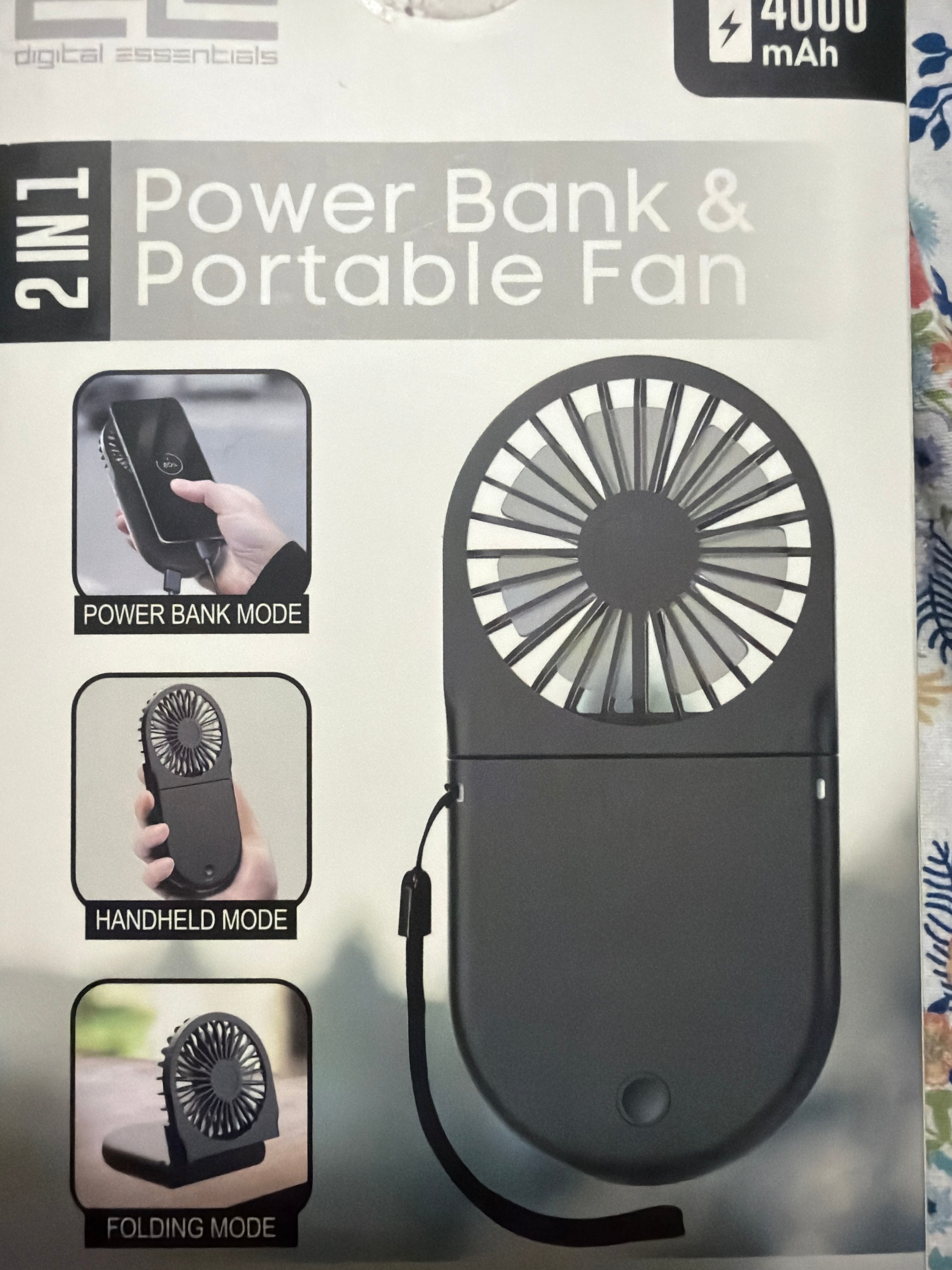 2-In-1 Power Bank & Portable Fan 4000MAh