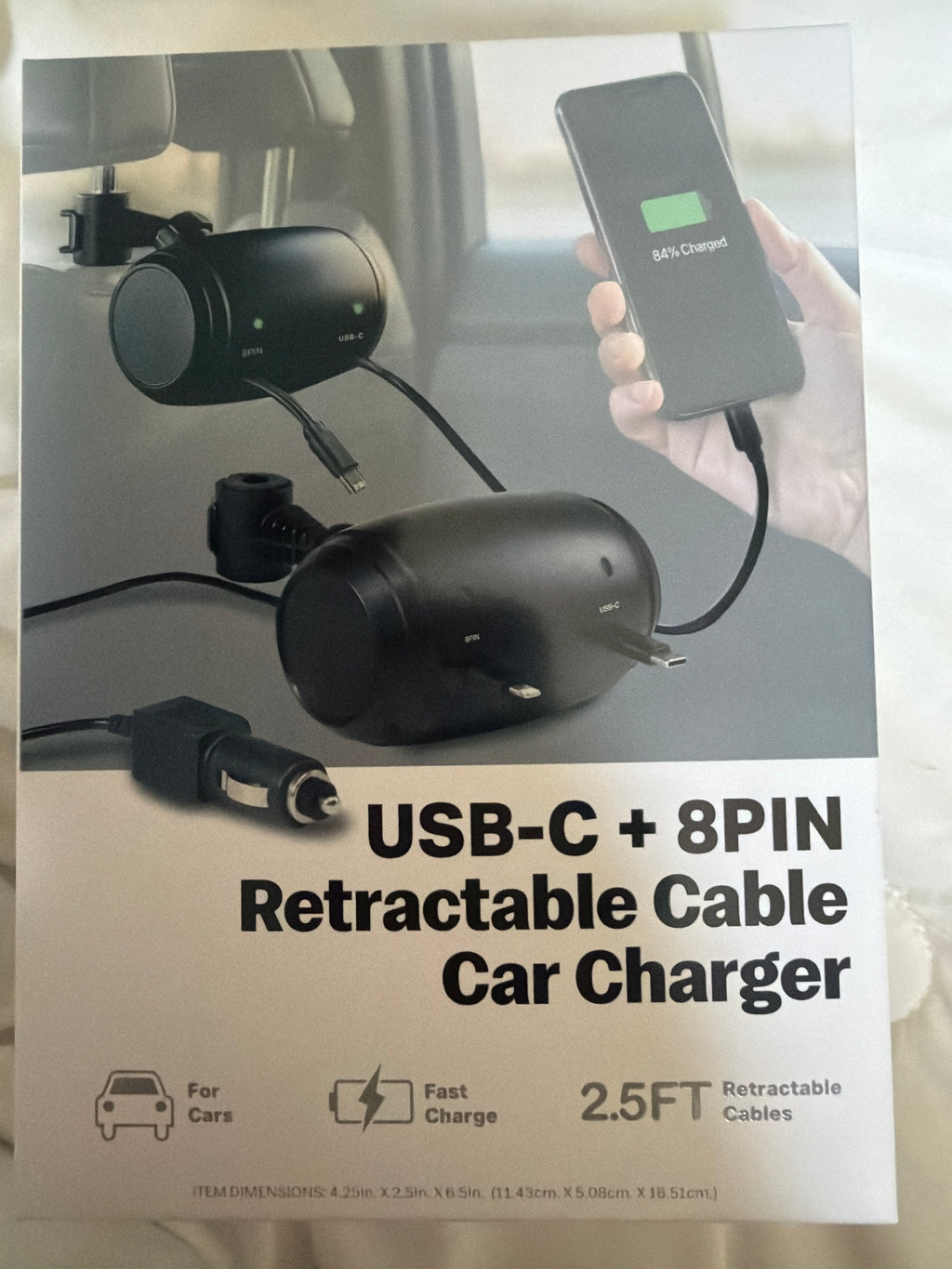USBC + 8PIN Retractable cable Car Charger