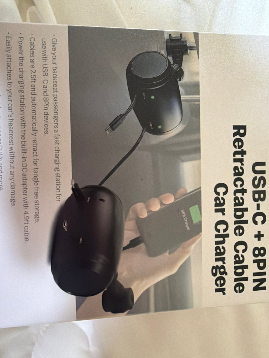 USBC + 8PIN Retractable cable Car Charger