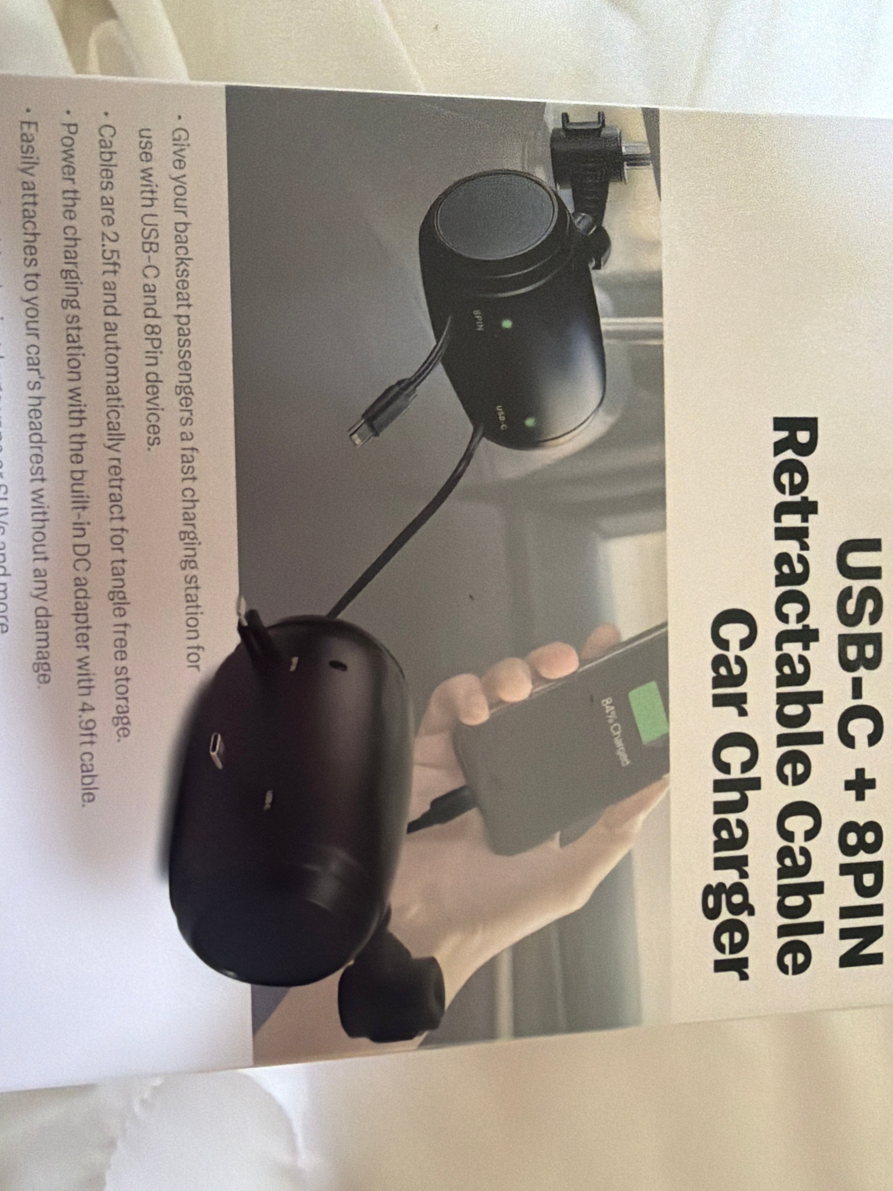 USBC + 8PIN Retractable cable Car Charger