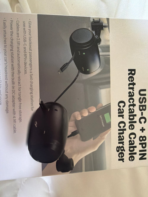 USBC + 8PIN Retractable cable Car Charger