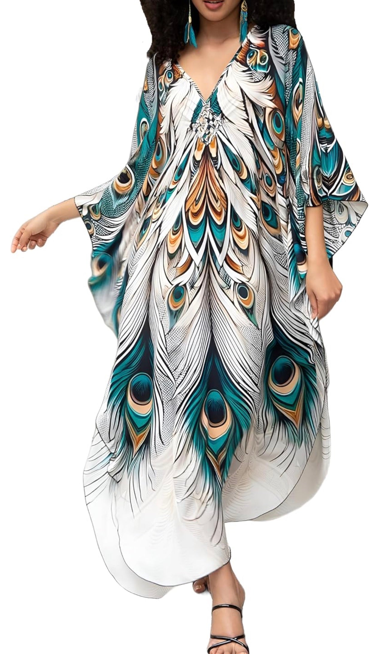 Plus Size Kaftan Dress Women, Moo Moo Print Caftan, Batwing Dress, Printed Beach Cover Up for Party and Loungewea
