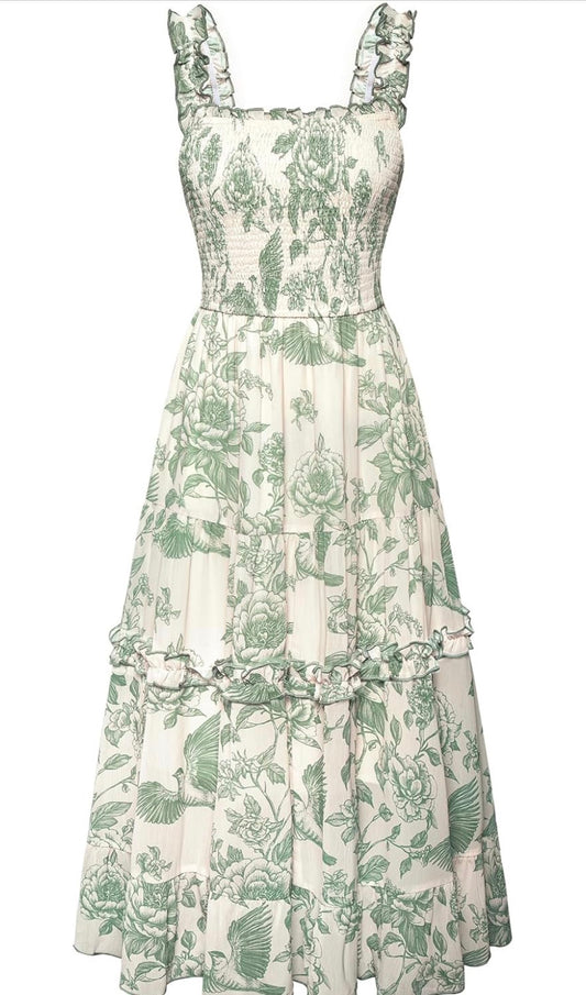 Floral Dress for Women 2026 Flowy Sundress Smocked Cottagecore Dresses