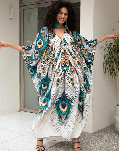 Plus Size Kaftan Dress Women, Moo Moo Print Caftan, Batwing Dress, Printed Beach Cover Up for Party and Loungewea
