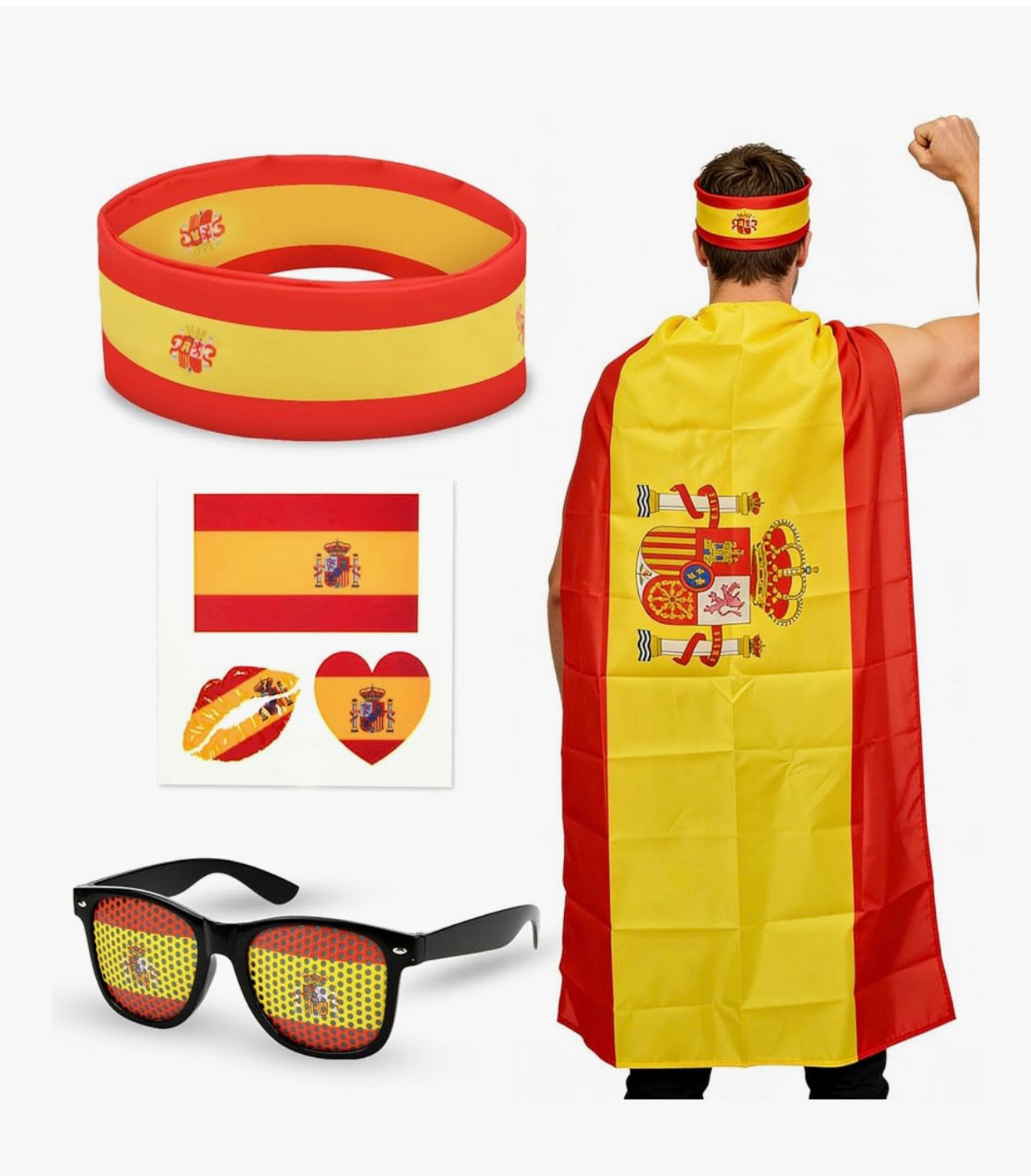 2026 Soccer Fan Flag Cape Set, National Cape Sunglasses Headband Tattoos, Flag Costume Cape for Match Day Party 4th of July