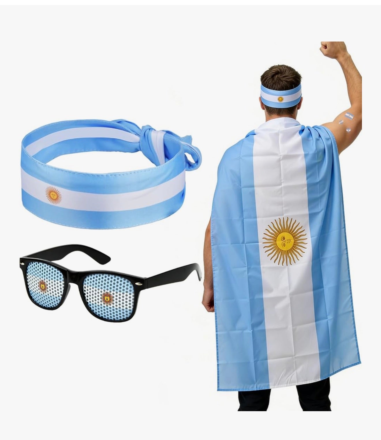 2026 Soccer Fan Flag Cape Set, National Cape Sunglasses Headband Tattoos, Flag Costume Cape for Match Day Party 4th of July