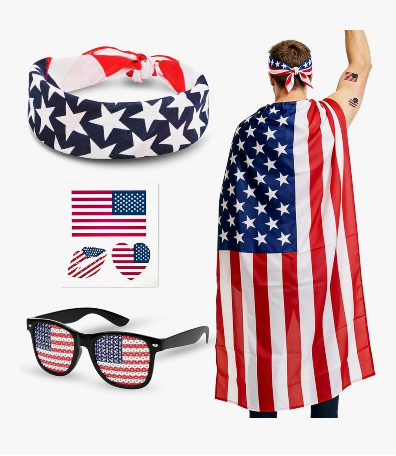 2026 Soccer Fan Flag Cape Set, National Cape Sunglasses Headband Tattoos, Flag Costume Cape for Match Day Party 4th of July