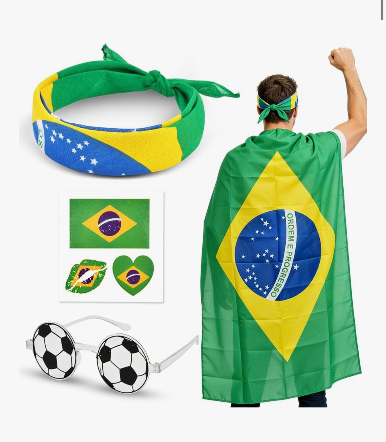 2026 Soccer Fan Flag Cape Set, National Cape Sunglasses Headband Tattoos, Flag Costume Cape for Match Day Party 4th of July